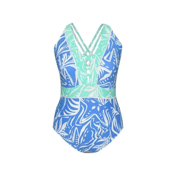 🆕LA BLANCA Beachside Bay Cross Back One Piece Tummy Control Swimsuit Blue 4 - Picture 3 of 7